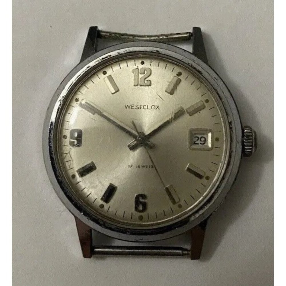 Westclox Vintage Men's Watch 17 Jewels Hands Winding Silver Dial Steel Running!